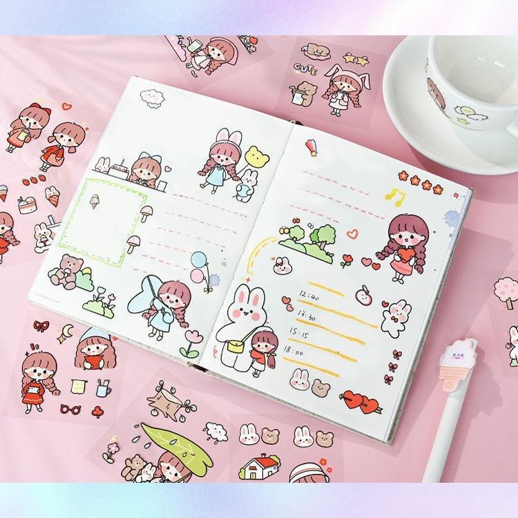 Hộp 100 tấm sticker cute chống nước và dạng hình dán giấy vintage dễ thương trang trí dán sổ 5 mẫu