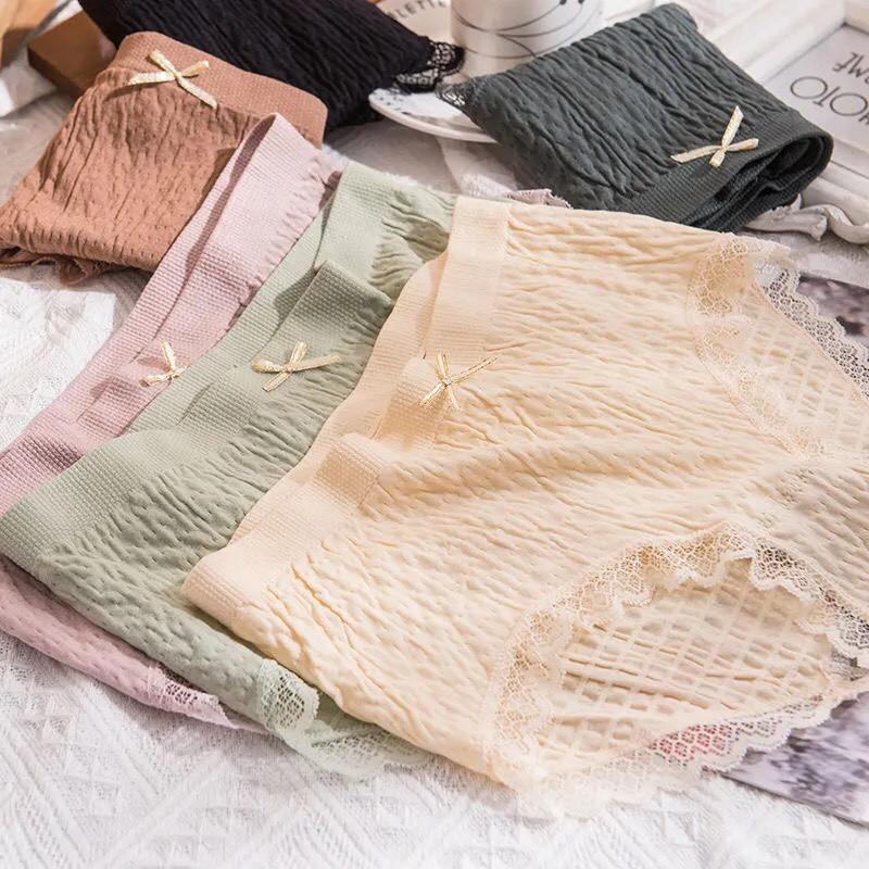 Quần Lót Nữ ️️ Quần Chip Nữ Cotton Gân Tăm Nhăn Kháng Khuẩn Cao Cấp Viền Ren Thông Hơi
