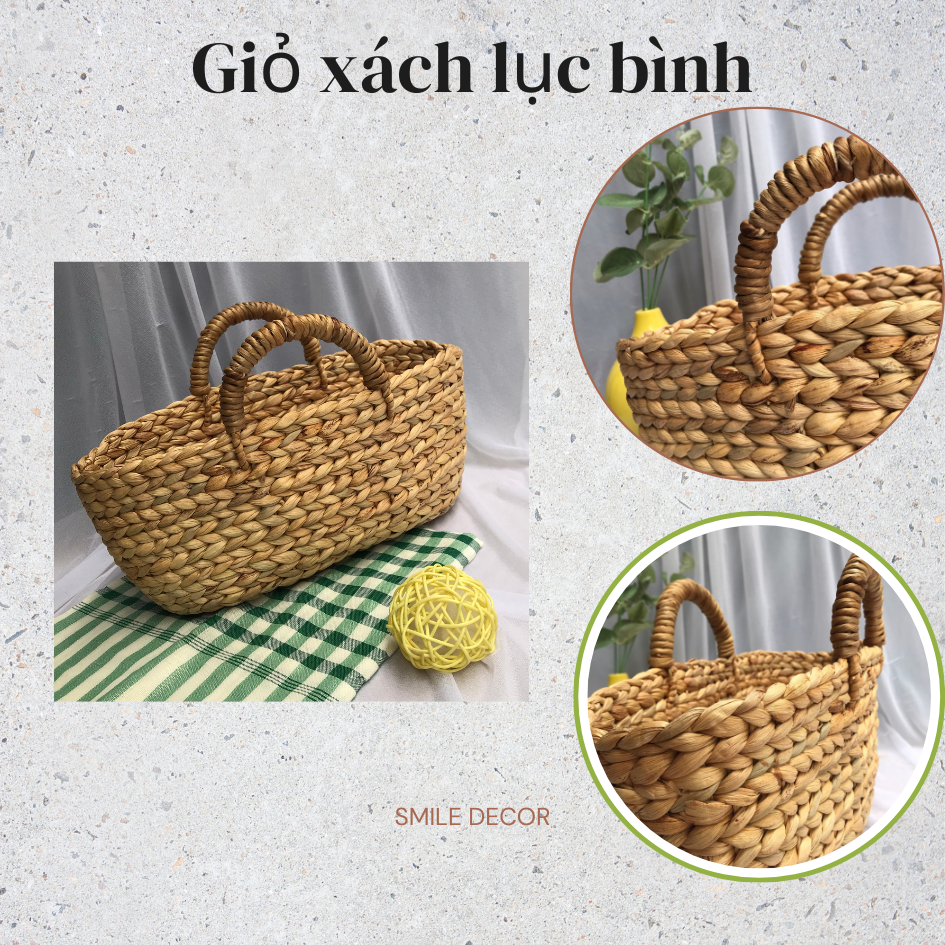 Giỏ xách, túi xách vintage đan lục bình làm phụ kiện chụp ảnh Smile Decor – Handwoven hyacinth handbag