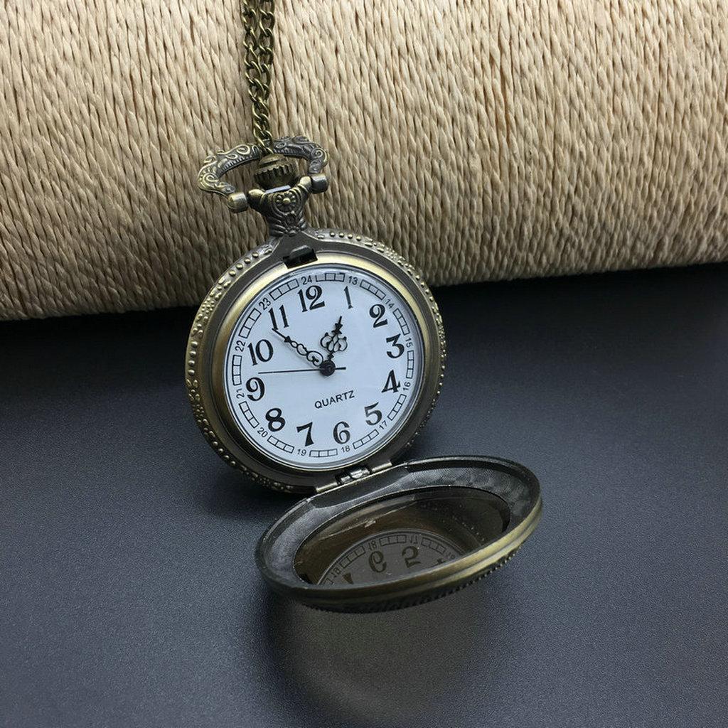 Prettyia Retro Flower Steampunk  Pocket Watch Pendant Necklace Bronze