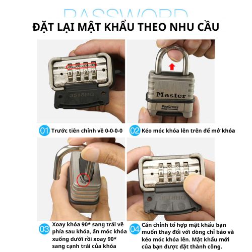 Khóa Inox Chống Gỉ Master Lock 1174 D, Mở khóa bằng cách quay số, không sử dụng chìa.