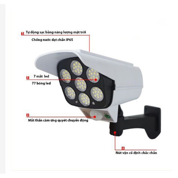 Đèn LED Cảm Ứng Năng Lượng Mặt Trời Mẫu Camera Chống Nước Siêu Tiếm Kiệm Có Điều Khiển 3 Chế Độ Sáng