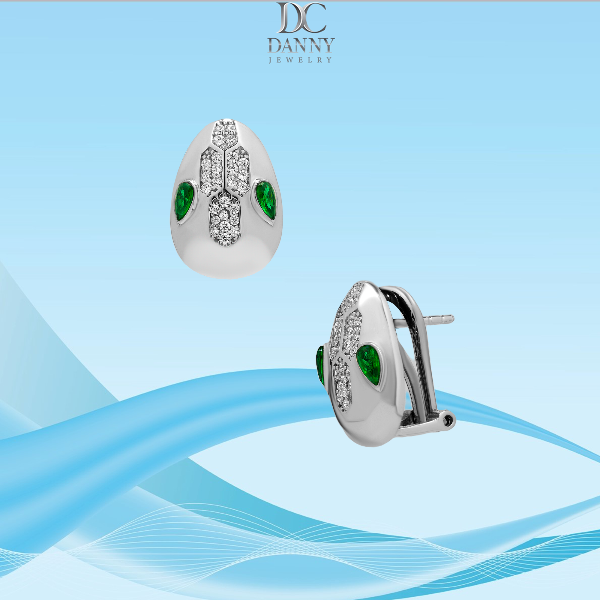 Hình ảnh Bông Tai Nữ Danny Jewelry Bạc Thổ Nhĩ Kỳ Xi Rhodium Biểu Tượng Đầu Rắn Đính Đá CZ & Đá Zircon BT008TNK