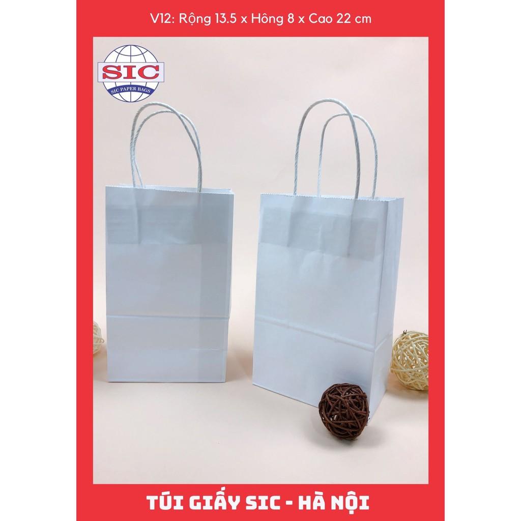 100 CHIẾC TÚI GIẤY KRAFT V12: 13.5x8x22 MÀU TRẮNG CÓ QUAI