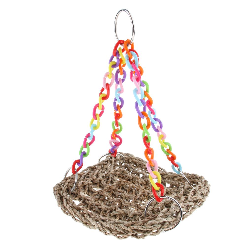 Parrot Climbing Net Pet Bird Swing Chew Grass Hammock Hanging Straw Cage Toys
