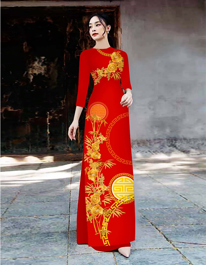 Áo dài cách tân In 3D họa tiết Trúc thọ sang trọng AD021- Lady fashion