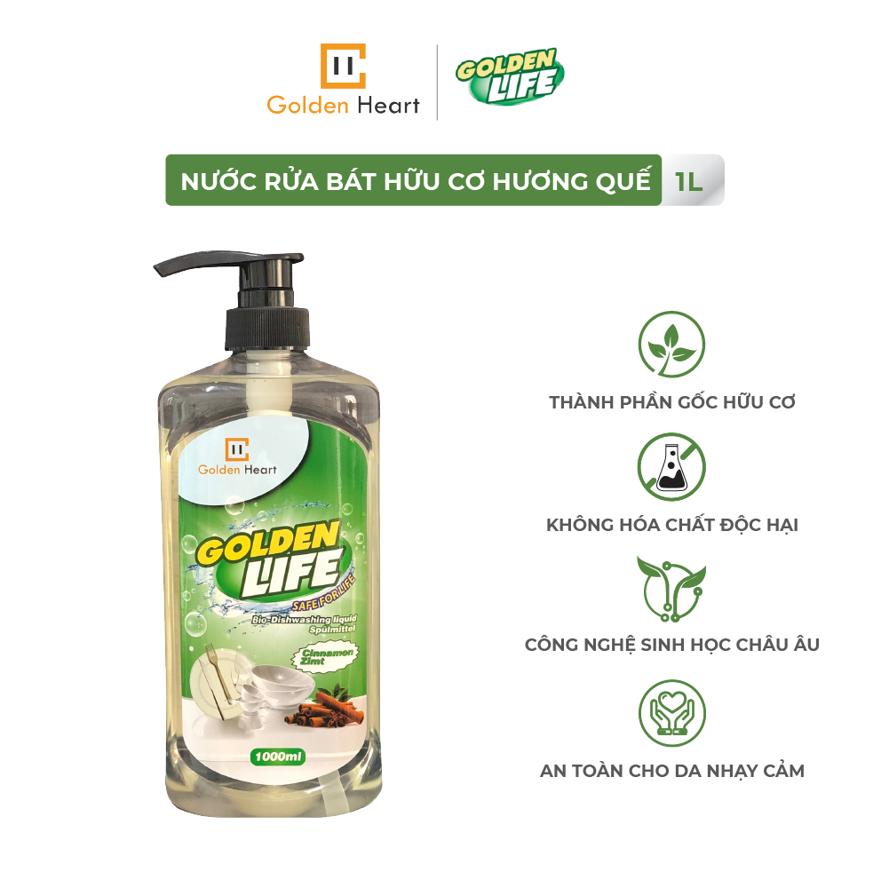 Nước rửa bát hữu cơ Golden Life - Hương Quế - 1L