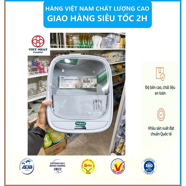 Hộp Đựng Đũa Thìa Dán Tường Bốn Ngăn Tiện Dụng Có Nắp Đậy, Dán Tường Siêu Chắc Chắn - Hàng Việt Nam