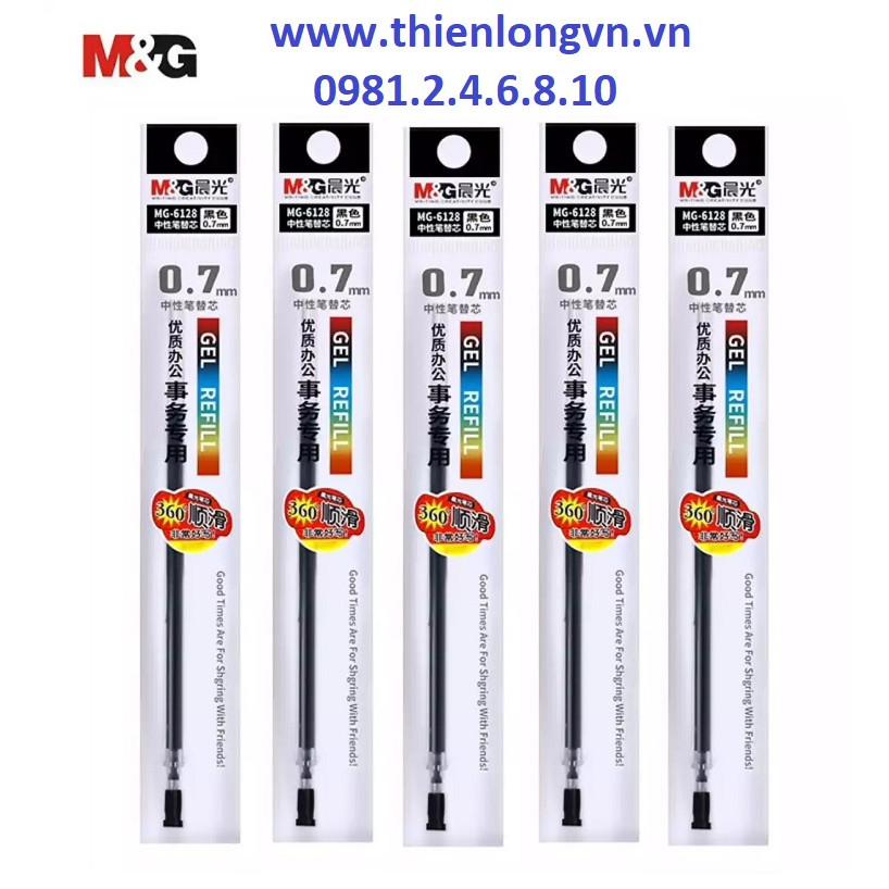 Combo 5 ruột bút nước 0.7mm M&amp;G - 6128 màu đen