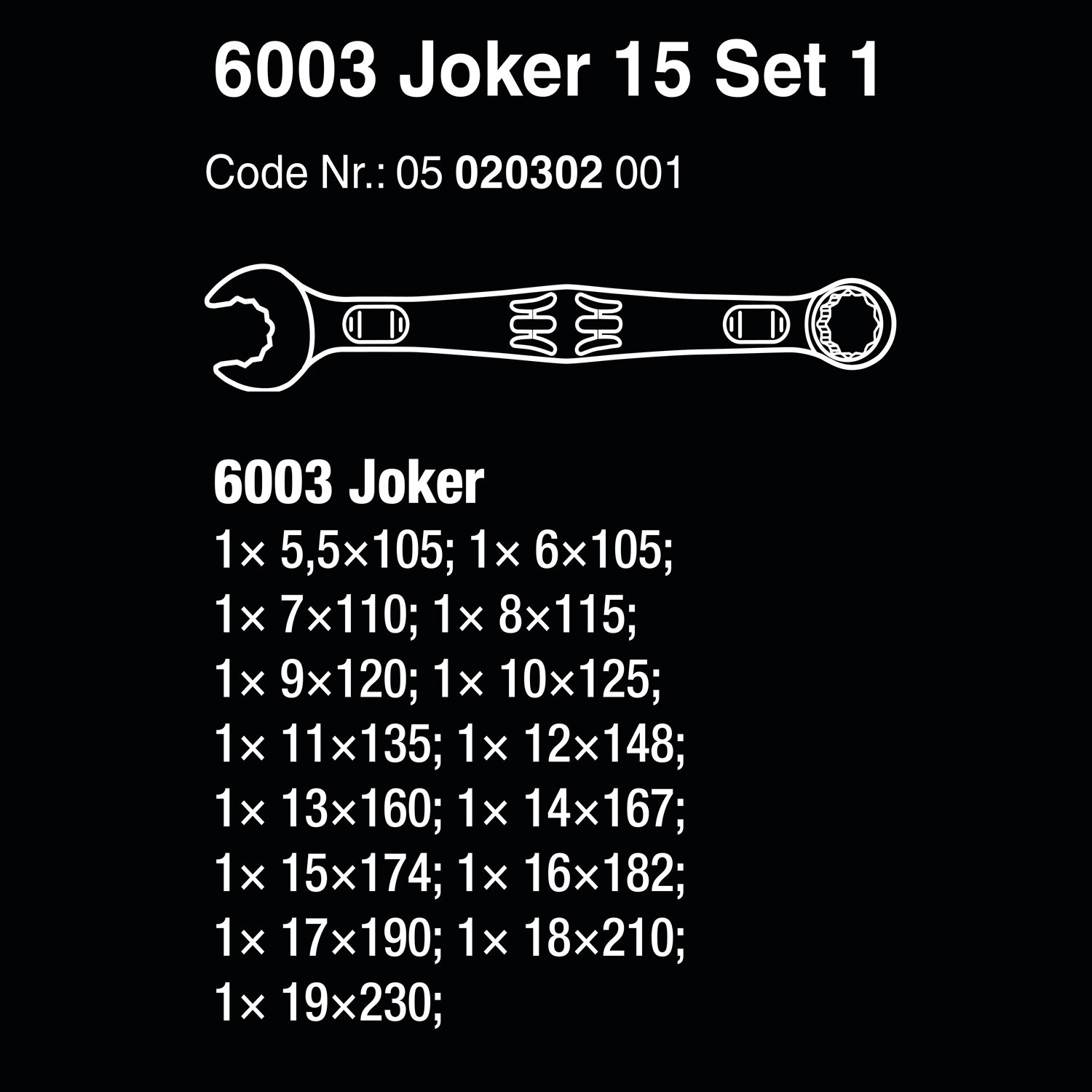 Bộ cờ lê đầu tròng 15 cái Wera 05020302001 6003 Joker 15 Set 1 combination wrench set