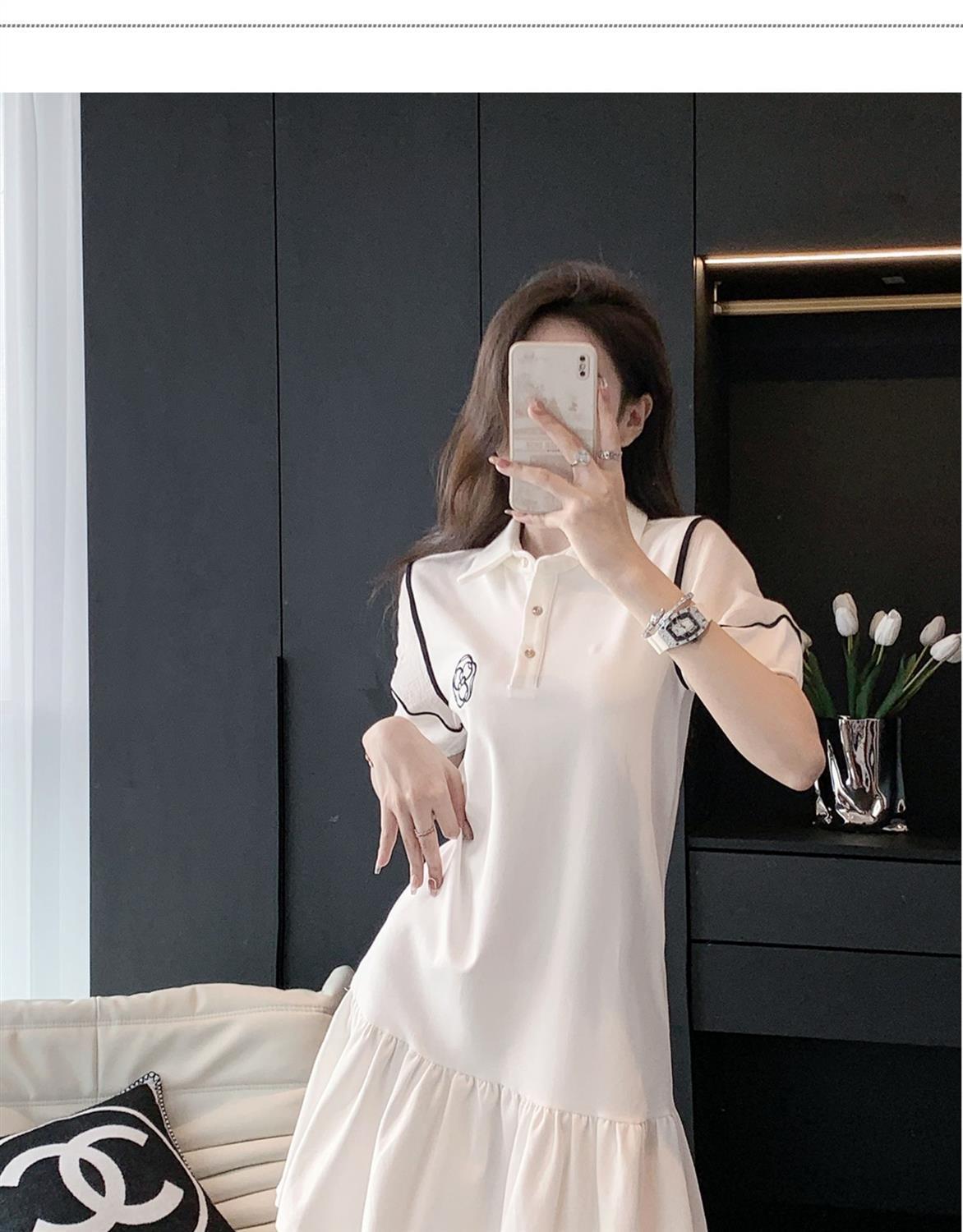 CHENGRUI Váy Polo trắng cho phụ nữ mùa hè 2023 Pháp cao cấp cảm giác lỏng lẻo giản dị hiển thị gầy bong bóng tay áo váy