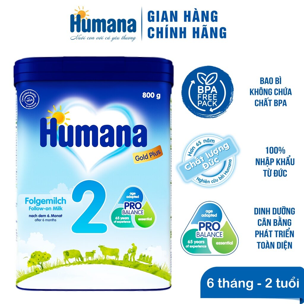 Sữa Bột Công Thức Dinh Dưỡng Dành Cho Trẻ Humana Gold Plus 2 800g - Nhập Khẩu Từ Đức - Date 04/07/2024