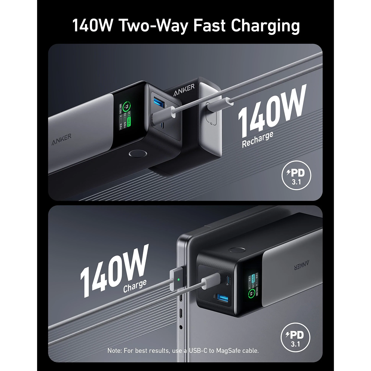 Pin Sạc Dự Phòng Anker 737 PowerCore 1A1C 140W 24000mah A1289 USB-A và Type-C - Hàng Chính Hãng