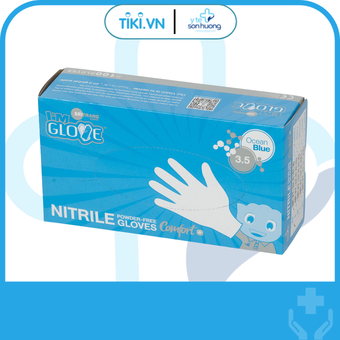 Găng Tay Y Tế  Nitrile I'm gloves Không Bột Màu Xanh Hộp 100 Chiếc