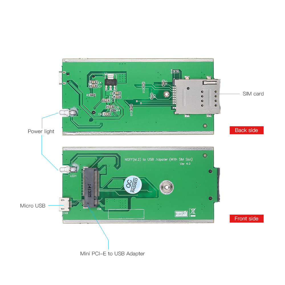 Bộ Chuyển Đổi Thẻ Wwan Sang USB Có Khe Cắm Thẻ Sim Với Cáp Micro USB Female Sang USB 2.0 Male