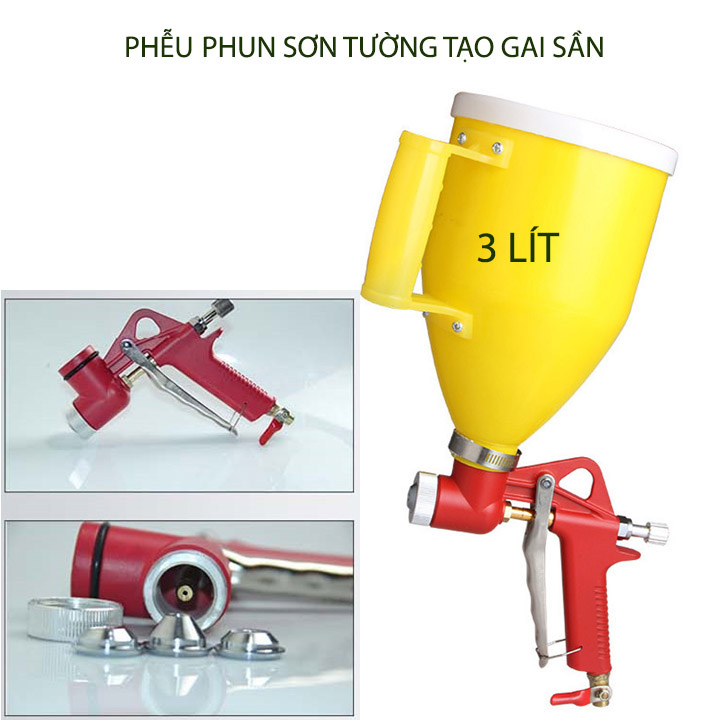 Phễu phun gai sần phun giả đá, phun sơn phủ tạo sần bằng hợp kim nhôm, bình nhựa ABS 3 lít