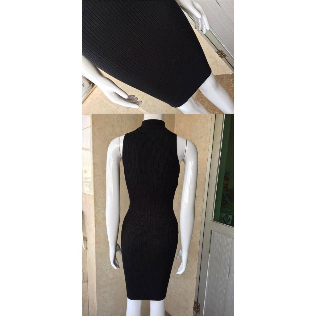 Đầm Ôm Body Thun Hai Dây Cổ Cut Out Đan Dây Chéo