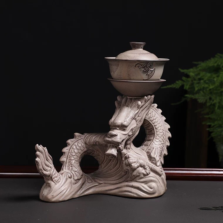 Bộ ấm trà Rồng xoay KUNGFU cao cấp, Bộ ấm trà đạo, Bộ ấm chén uống trà phong cách Tân Cổ Điển, Bộ ấm trà nhập khẩu