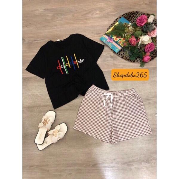 Set đồ nữ,đồ bộ nữ,đồ ngủ mặc nhà đùi thun phối kaki họa tiết siêu cute