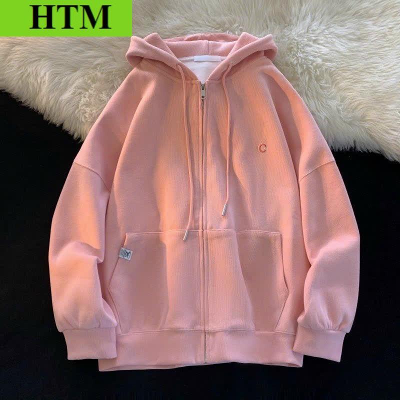 [FREESHIP] Áo Khoác Nỉ Hoodie Nữ Với Dáng kiểu Khóa Zip Có In Chữ C  HTM FASHION - Kem