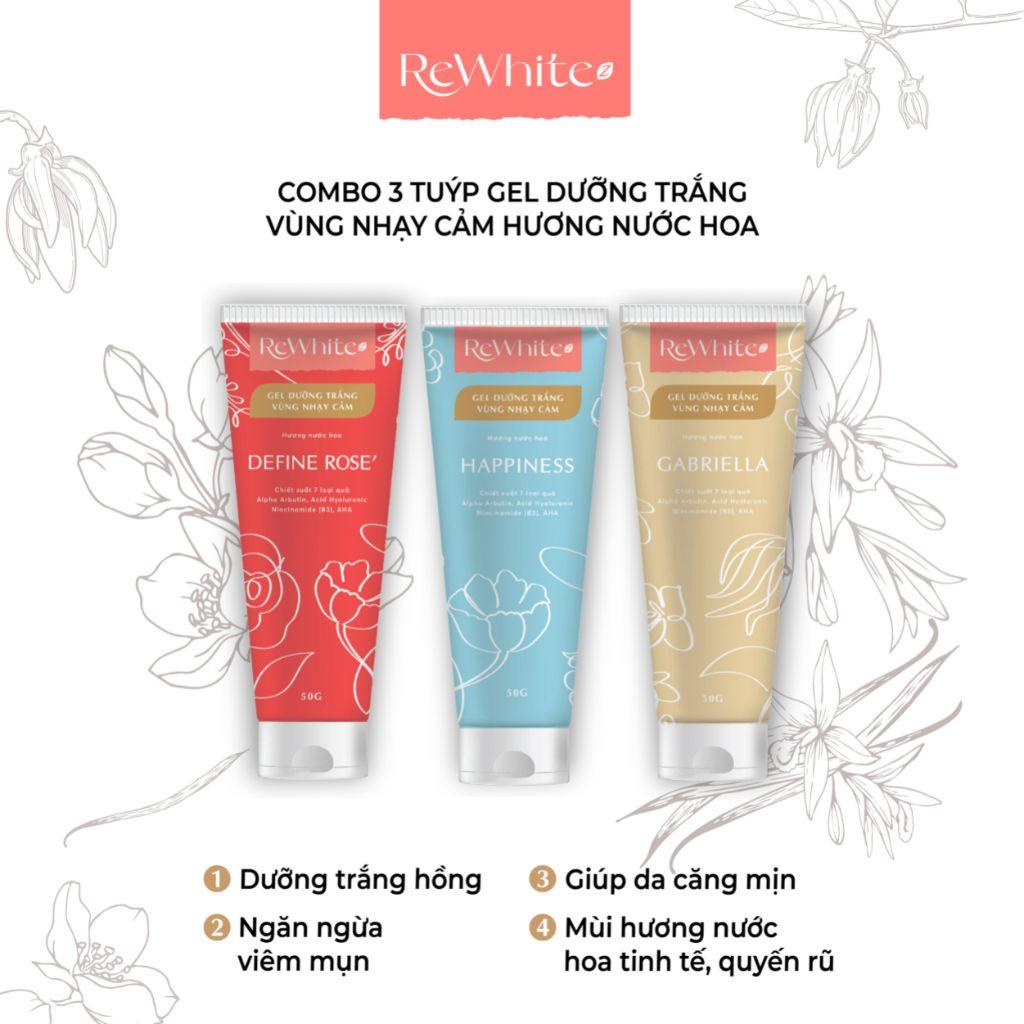 Combo 3 Gel Dưỡng Trắng Vùng Nhạy Cảm REWHITEZ Define Rose, Gabriella, Happiness Tuýp Giúp Kháng Khuẩn, Cấp Ẩm Tuýp 50g