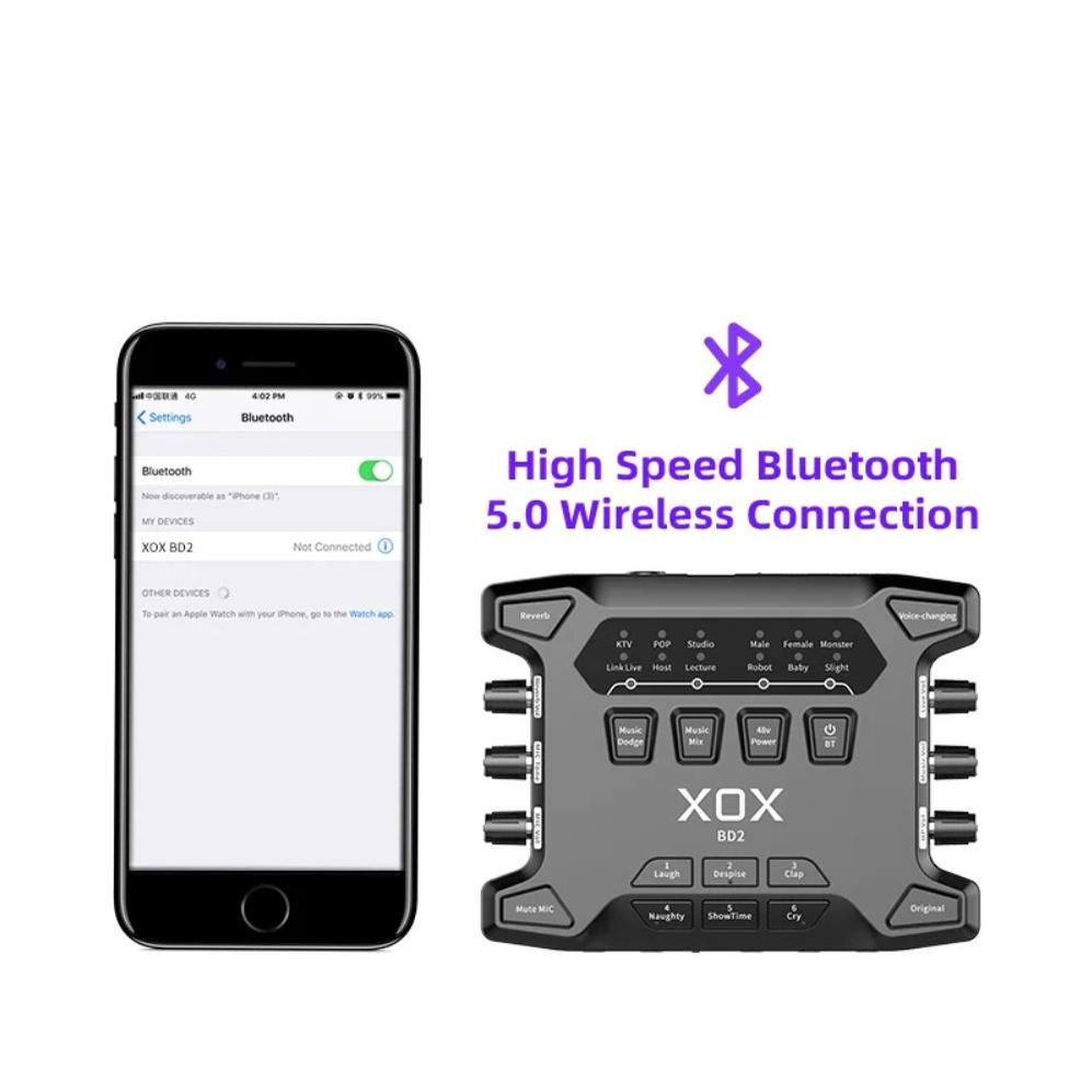 Sound card XOX BD2 - Lấy nhạc bằng bluetooth 5.0 - Tích hợp nguồn 48V, hiệu chỉnh độ nhạy, âm lượng cho micro dễ dàng