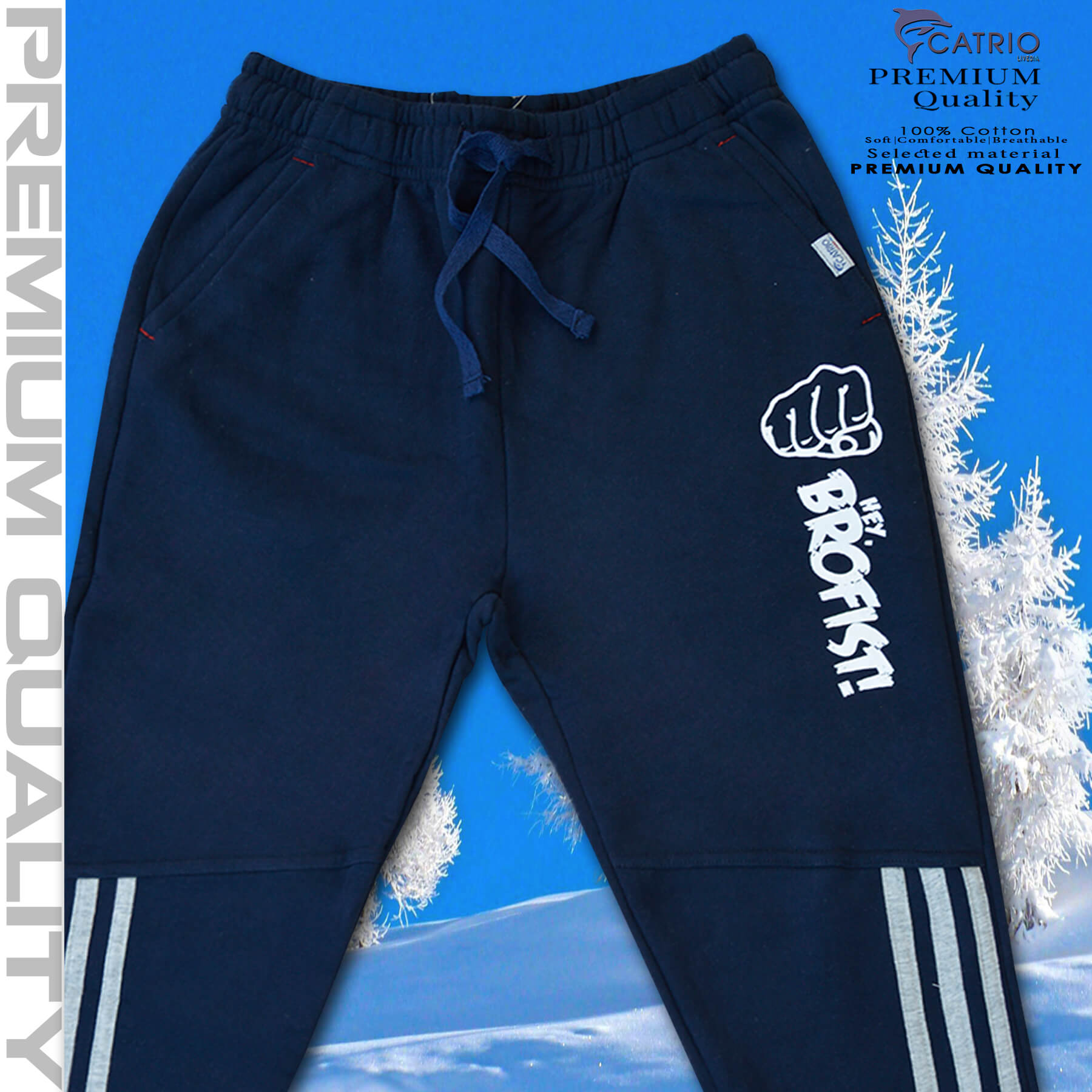 Quần dài bé trai vải 100% cotton in BROFIST màu NAVY là quần nỉ trẻ em CATRIO từ 9 tuổi đến 18 tuổi phù hợp thời tiết se lạnh mùa thu đông kiểu dáng thể thao tuyệt đẹp