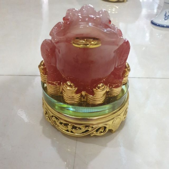 Cóc thiềm thừ phong thủy màu hồng cao cao 13cm