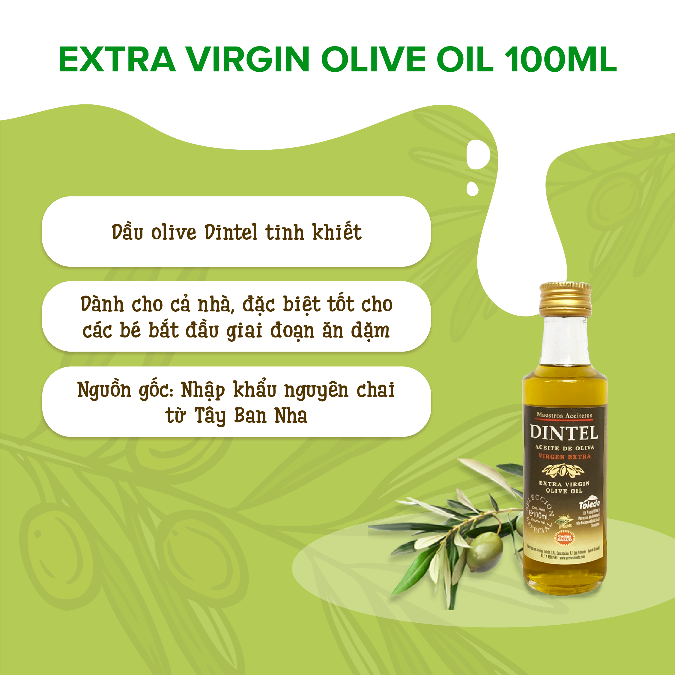 Dầu ăn dặm cho bé - Dầu Olive Dintel (HiPP) Extra Virgin Olive Oil nhập khẩu Tây Ban Nha 100ml