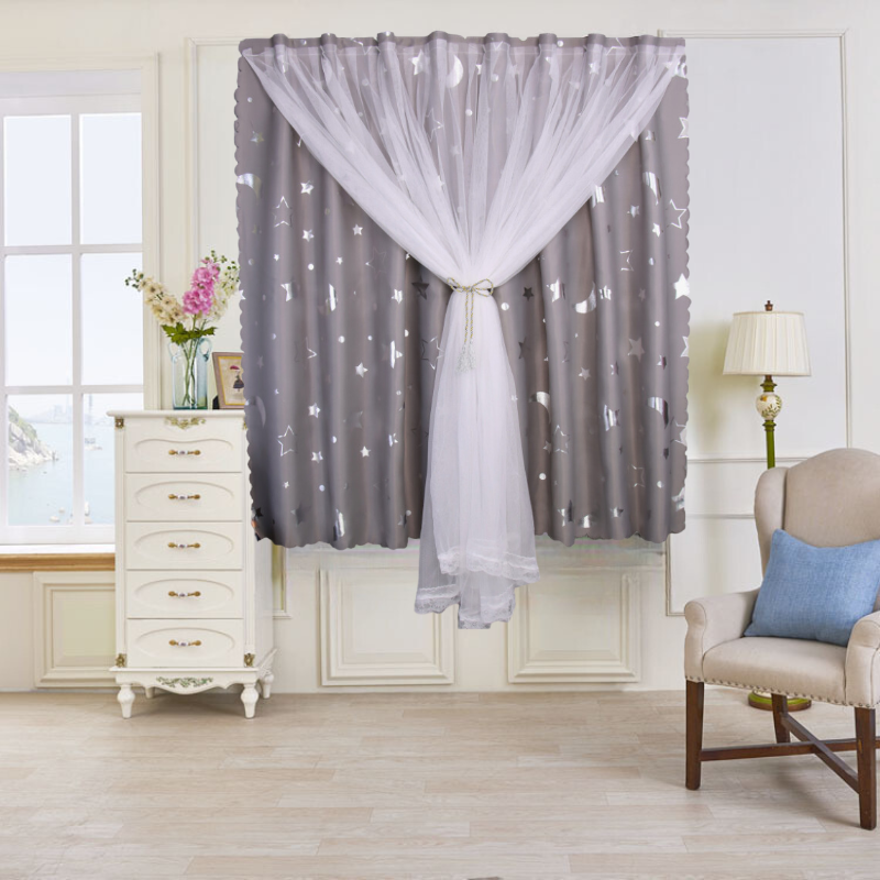 Rèm Khoen Lỗ, Khoen Ri Đô, Rèm Dán Hai Lớp TRĂNG SAO XÁM Chống Nắng Tốt, Kích Thước Đa Dạng