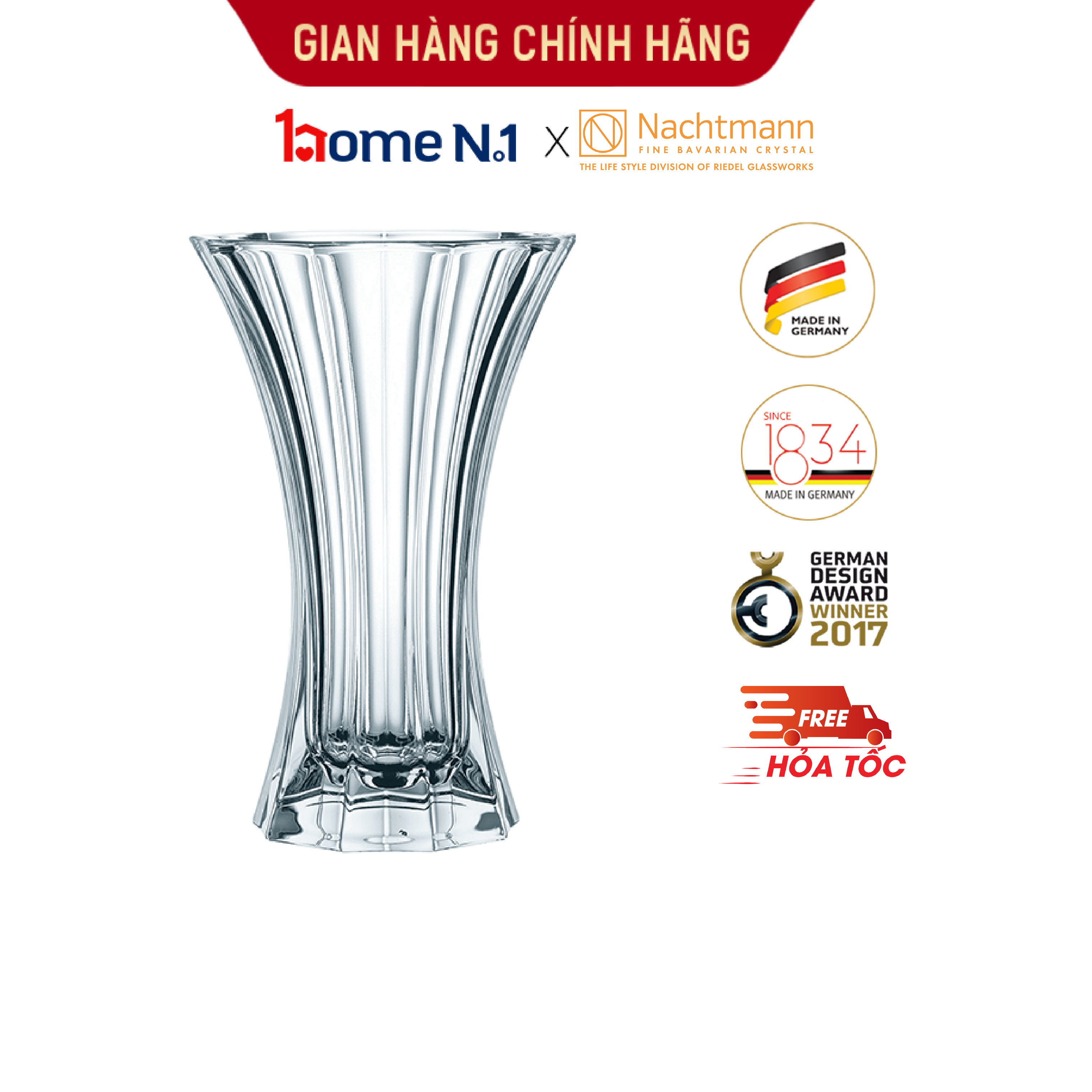 Bình hoa pha lê Nachtmann Saphir 24cm - Hàng chính hãng Đức