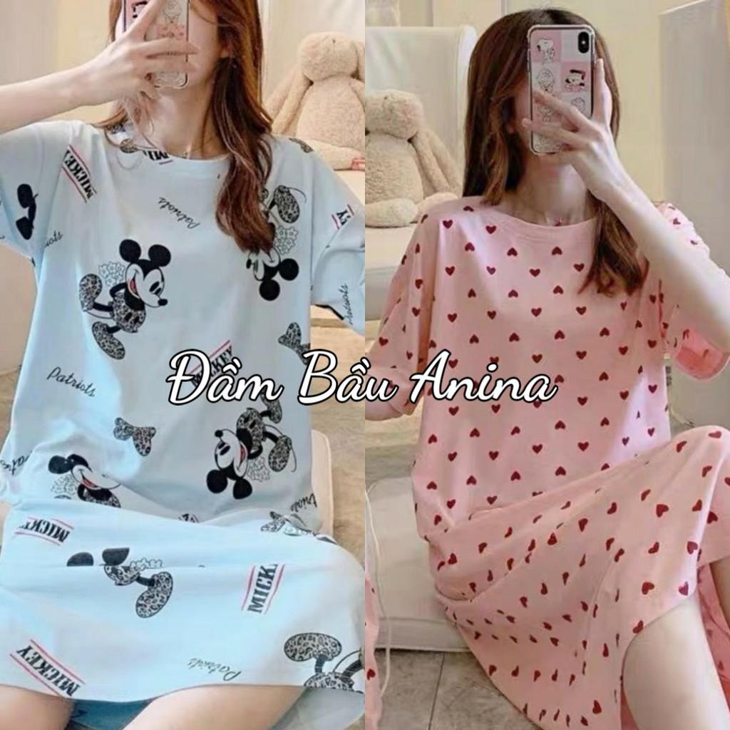 Váy ngủ cộc tay dáng suông đầm ngủ chất thun sữa mềm họa tiết dễ thương bầu bí bon chen V285