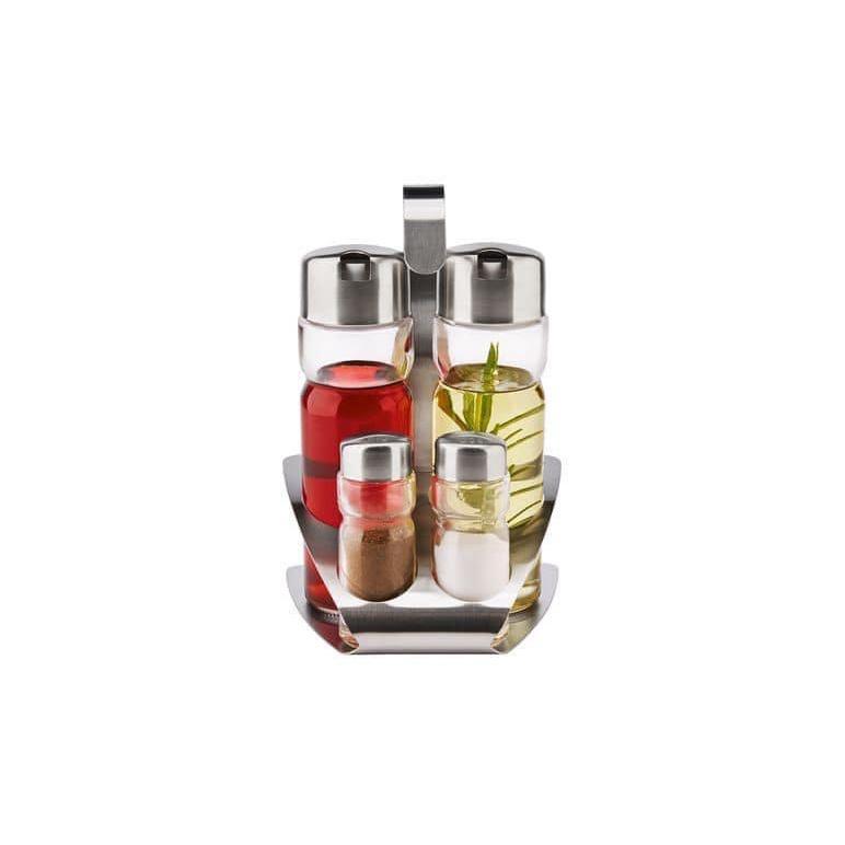 Set Lọ Thủy Tinh Đựng Gia Vị 4 Món ERNESTO, Lọ Đựng Gia Vị Có Nắp Bằng Thép Không Gỉ, Nhập Đức