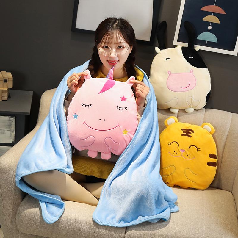1 Cái 40*36Cm Hoạt Hình Hình Thú Nhồi Bông Gối Nhung Sáng Tạo Sang Trọng Không Khí-Tình Trạng Ngủ Trưa Chăn 2 trong 1 Đệm Trẻ Em Quà Tặng