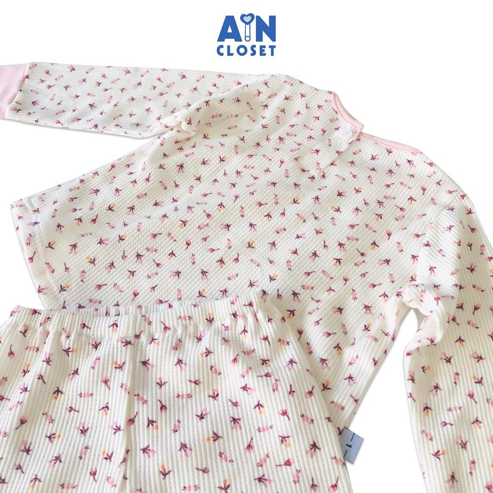 Bộ quần áo dài bé gái họa tiết Hoa nhí hồng trắng thun cotton - AICDBG7D5CMN - AIN Closet