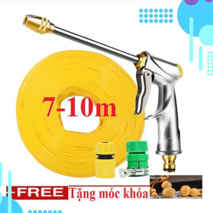 Bộ dây vòi xịt ️bơm nước phun sương️ , tăng áp 3 lần, loại 7m, 10m 206701-2 đầu đồng,cút,nối vàng+ móc khoá