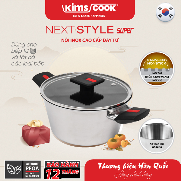 Nồi Next Style Super inox 3 lớp đáy từ Kims Cook