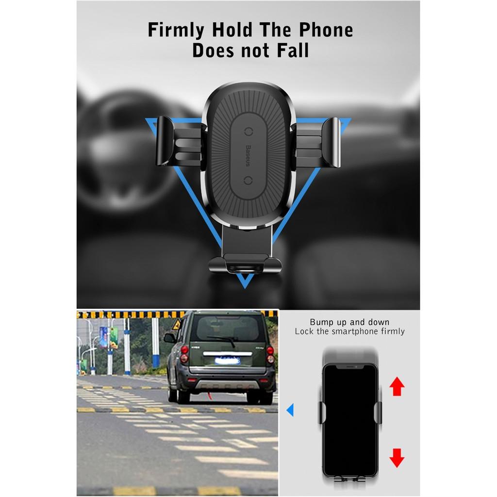 Giá đỡ điện thoại kiêm sạc nhanh không dây trên xe hơi chuẩn QI Baseus Gravity Car Mount kẹp cửa gió