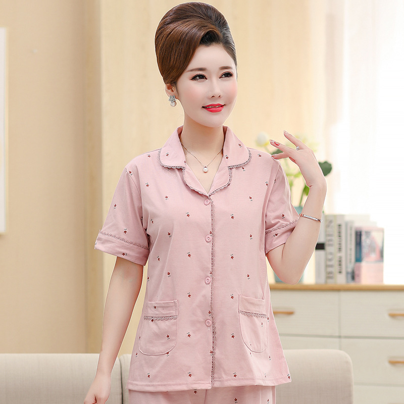 (HÀNG SẴN) Bộ Đồ Ngủ Ngắn Tay Bằng Cotton Cho Mẹ AB05 - Hàng Quảng Châu Cao Cấp