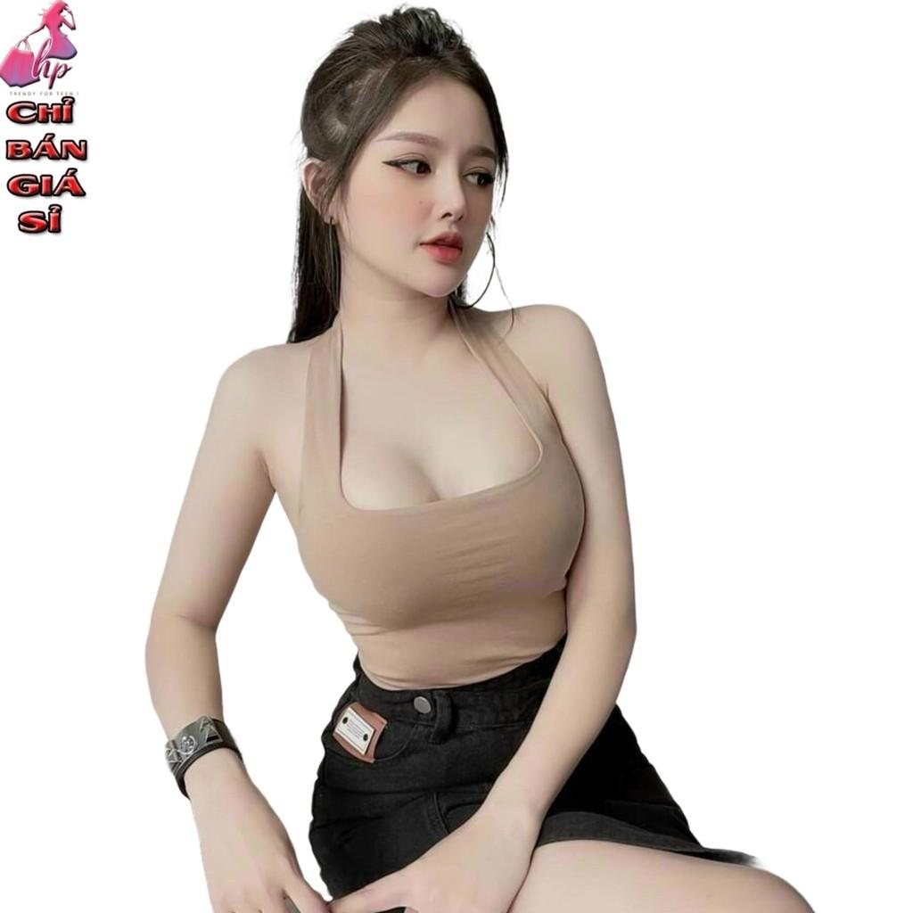 Áo kiểu yếm choàng cổ croptop nữ đẹp ôm body hở lưng cực sexy mẫu mới thời trang 2021-A25