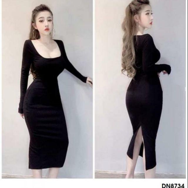 Đầm body tay dài hở ngực sexy