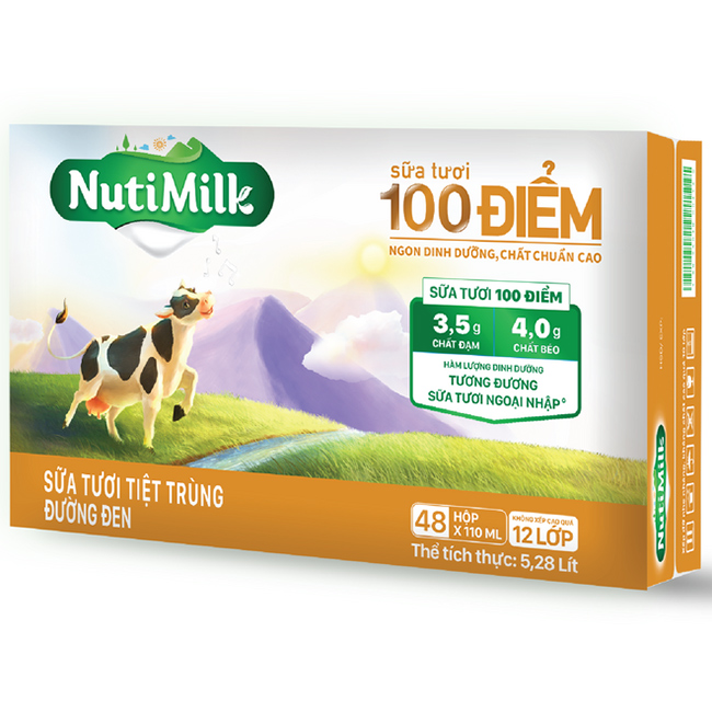 Thùng 48 Hộp NutiMilk Sữa Tươi 100 Điểm - Sữa Tươi Tiệt Trùng Đường Đen Hộp 110ml