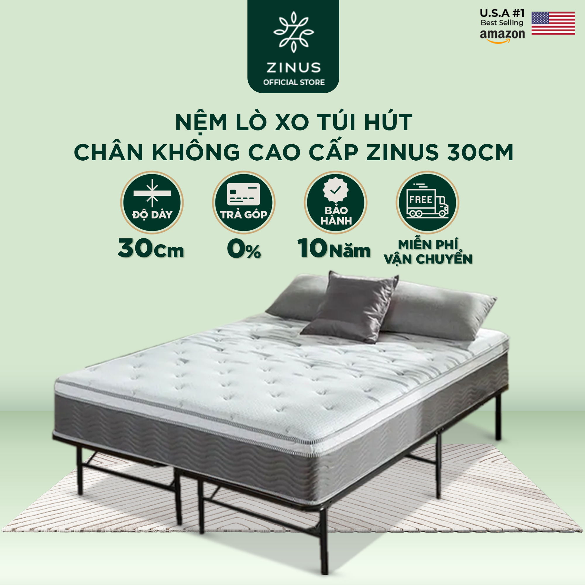 Nệm lò xo túi hút chân không cao cấp Zinus - Extra Firm Spring Mattress