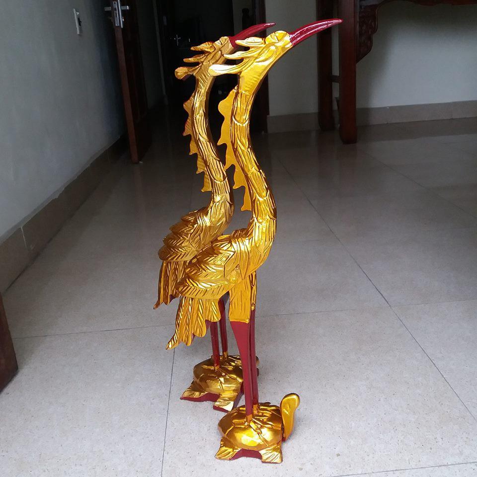Hạc thờ gỗ mít sơn son thiếp vàng kích thước cao 61x20