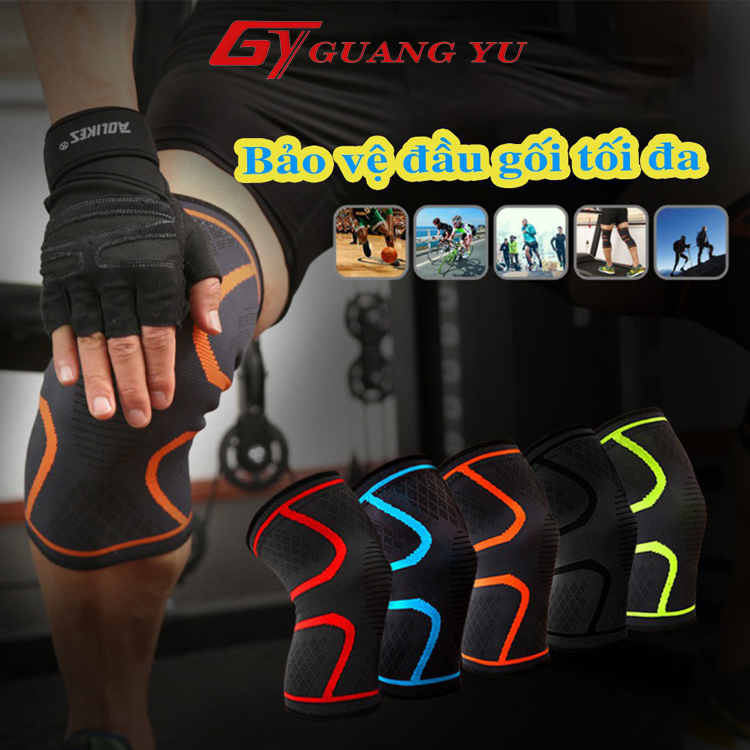 Bó gối chơi thể thao Guang Yu chất liệu đàn hồi co dãn bốn chiều, băng bảo vệ đầu gối cao cấp màu đen - KN09