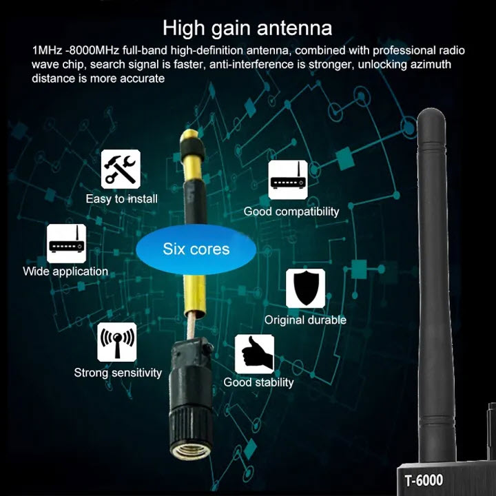 RF Detector T6000 - Thiết bị phát hiện máy ghi âm, camera wifi T6000 - Máy phát hiện camera , máy ghi âm T6000. New Anti-Spy GPS Signal Lens RF Tracker WIFI GSM Bug Detector T-6000 2G 3G 4G Bug detector Signal Detector