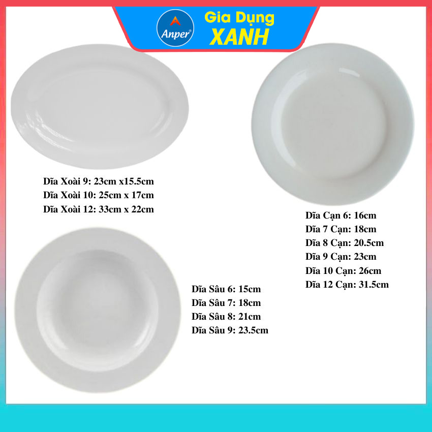 Combo 2 đĩa sứ 3 Dĩa Sứ Trắng 17cm 20cm 25cm 30cm Anper Cao Cấp Phong Cách Nhật Hàn dĩa sứ dĩa trắng tròn chén đĩa đẹp plate đĩa sứ kiểu đĩa sứ sâu lòng đĩa sứ trang trí