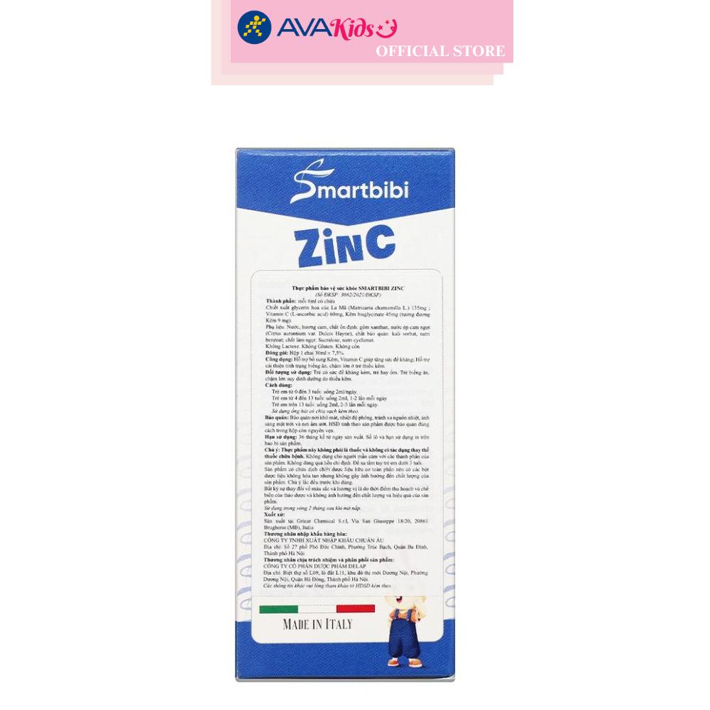 Siro Smartbibi ZinC bổ sung kẽm, vitamin C giúp tăng sức đề kháng 30 ml (từ 0 tháng)