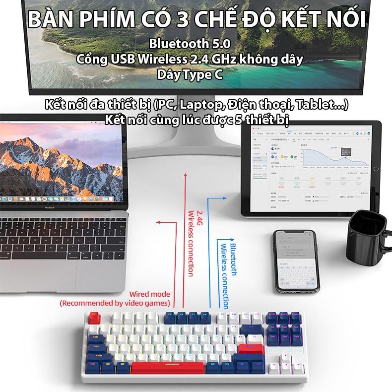 Bàn phím cơ Coputa Bàn phím cơ Bluetooth không dây 3 chế độ LED RGB Hotswap cao cấp K87