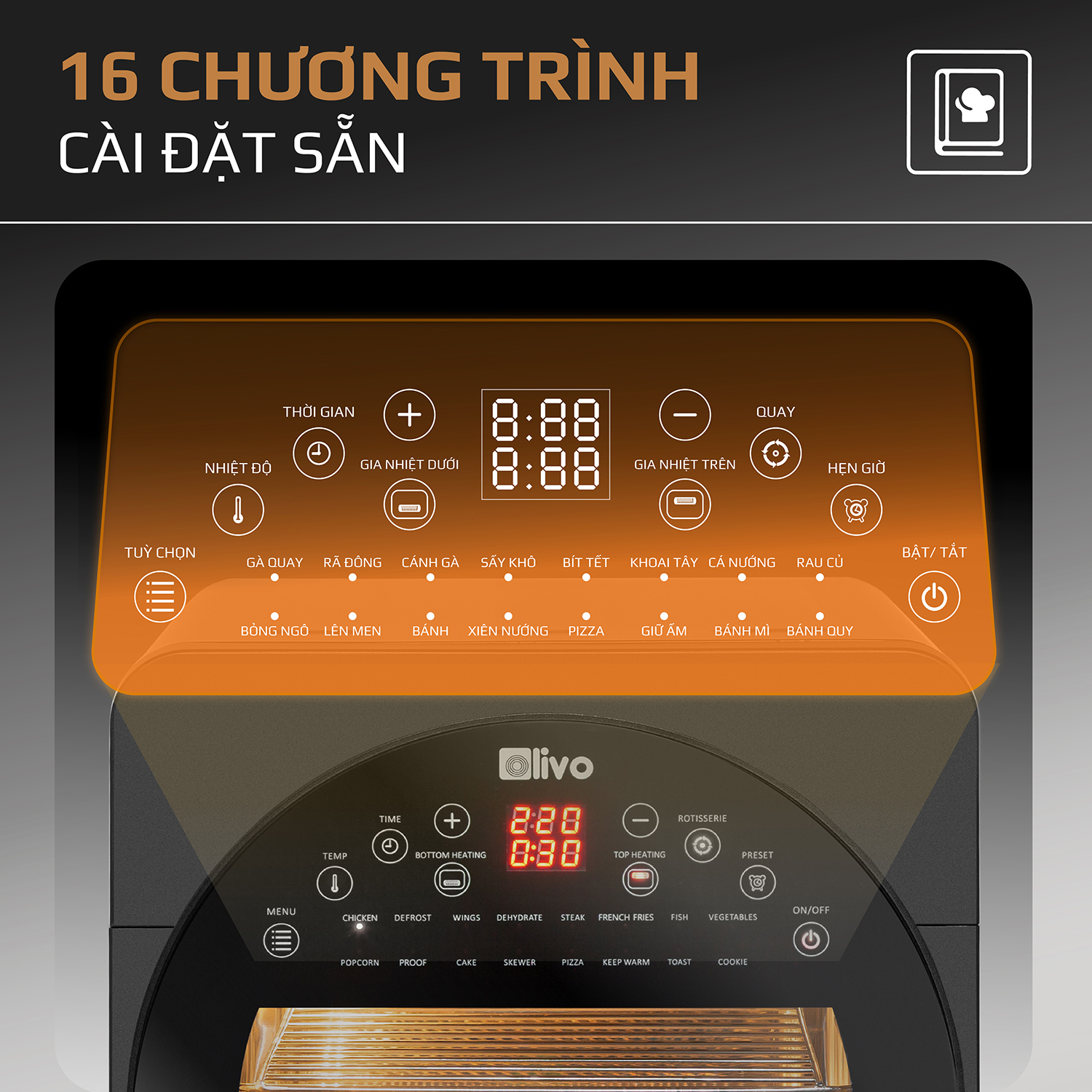 Nồi Chiên Không Dầu OLIVO AF15 16 Chức Năng - Dung Tích 15L - Công Suất 2000W - Thương Hiệu Mỹ